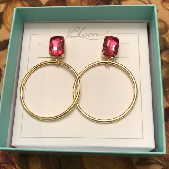 Freesia Gold Pink Stone Post-Back Earrings NIB - Picture 1 of 5